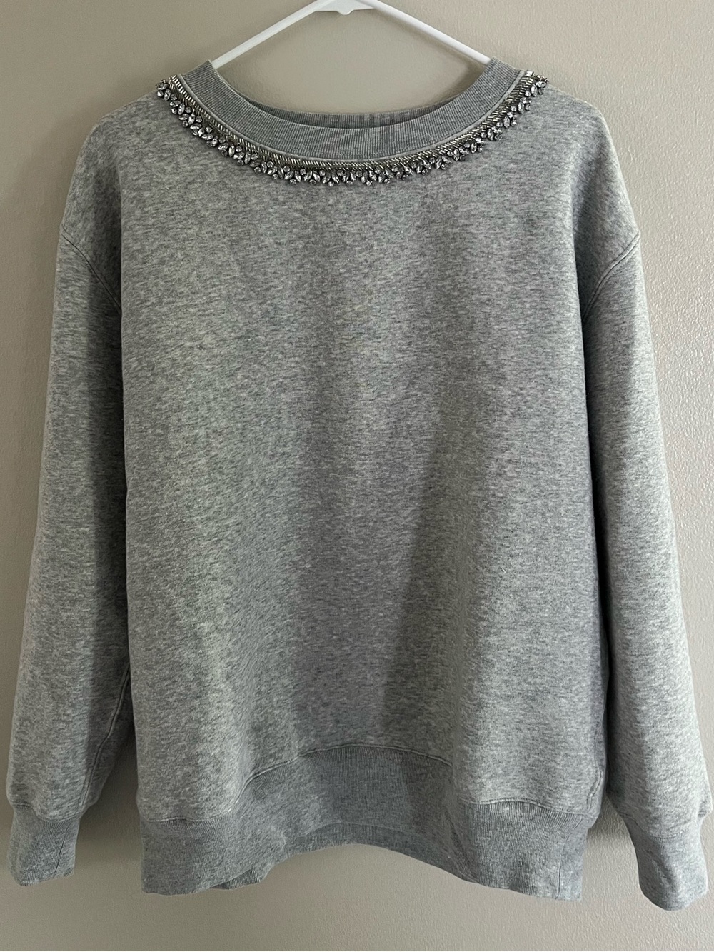 J.Crew Embellished Crewneck Sweatshirt Heather Gray Crystal Jewel Neck